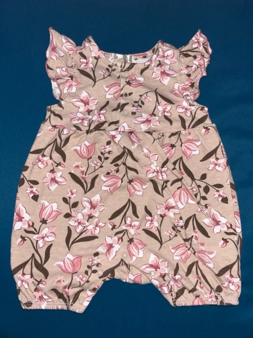 Nannette Pink & Beige Floral Snap Romper